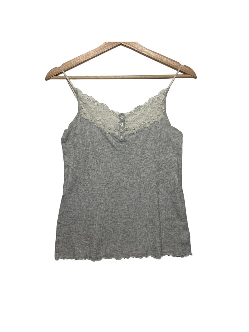 Vintage Gapbody Lace Button Cami Tank Top Gray Sz M Y2K Lace Retro Summer